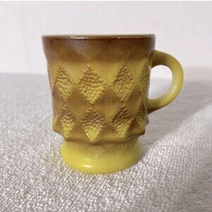 Vintage Anchor Hocking  Fire King Yellow Brown Tetured Diamond Kimberly Mug